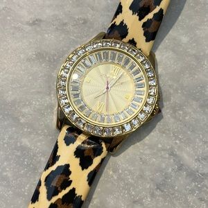 Betsey Johnson Genuine Leather Cheetah Print Watch